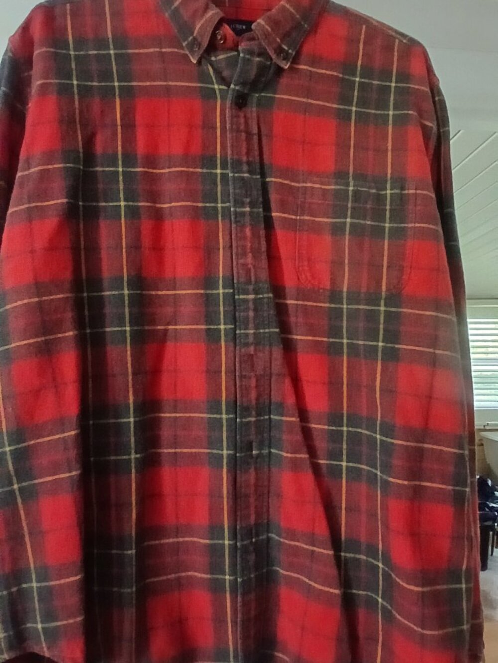 J Crew Red Plaid Men's Shirt -Patched Elbows-XL